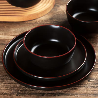 12-Piece Matte Black Stoneware Dinnerware Set – Service for 4
