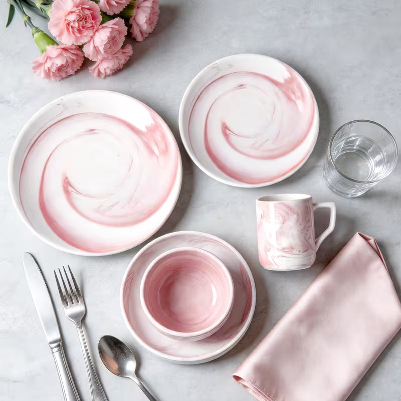 16-Piece / 20-Piece Marbled Dinnerware Set for 4
