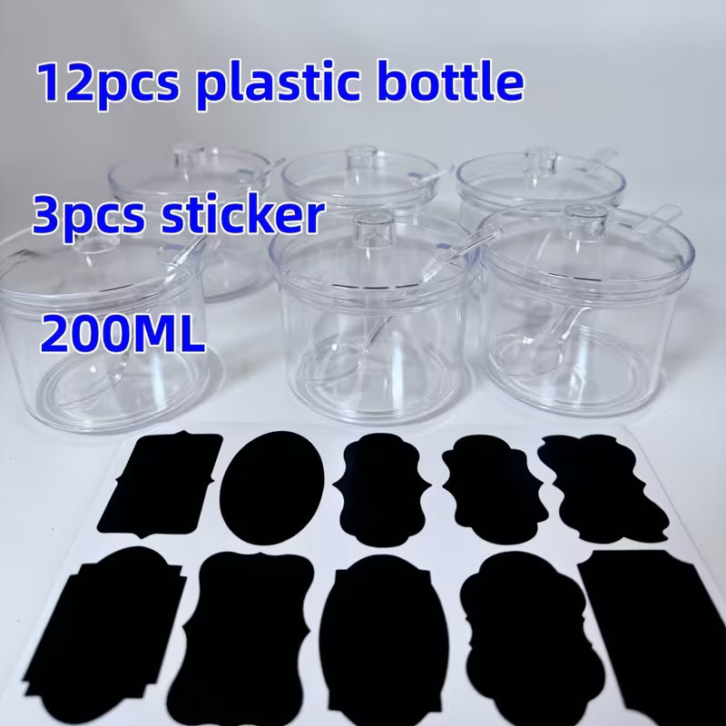 12-Piece 200ml Clear Acrylic Spice Jar Set