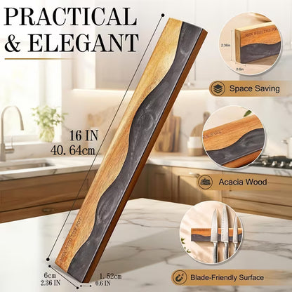 16-Inch Magnetic Knife Holder – Wood & Black ResinKeep Your Kitchen Clean, Organized &amp; Clutter-Free