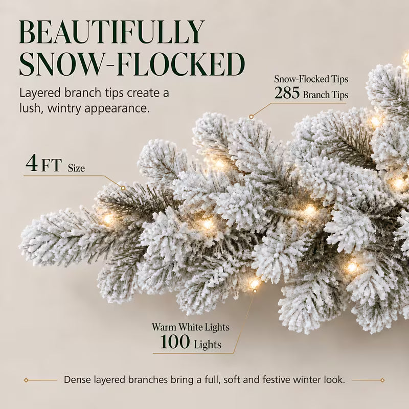 Snow-Flocked Artificial Pencil Christmas Tree with Warm White Lights