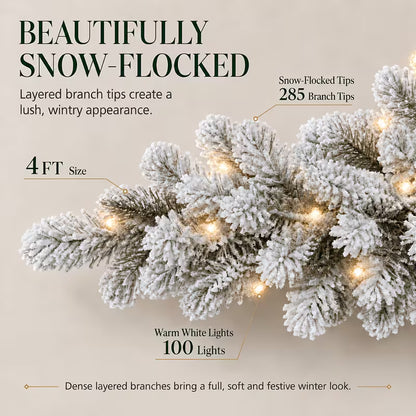 Snow-Flocked Artificial Pencil Christmas Tree with Warm White Lights