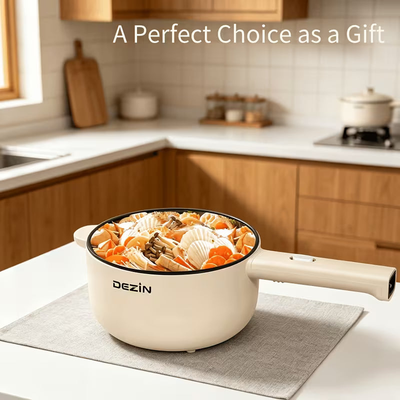 2L Non-Stick Electric Cooking Pot, Mini Multifunctional Cooker with Adjustable Power for Ramen, Eggs, Steak, Fried Rice, Oatmeal & Soup