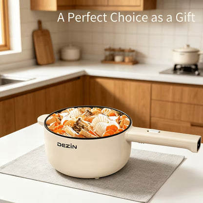 2L Non-Stick Electric Cooking Pot, Mini Multifunctional Cooker with Adjustable Power for Ramen, Eggs, Steak, Fried Rice, Oatmeal & Soup