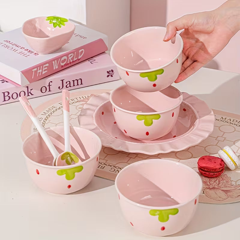 Pink Strawberry Ceramic Dinnerware Set