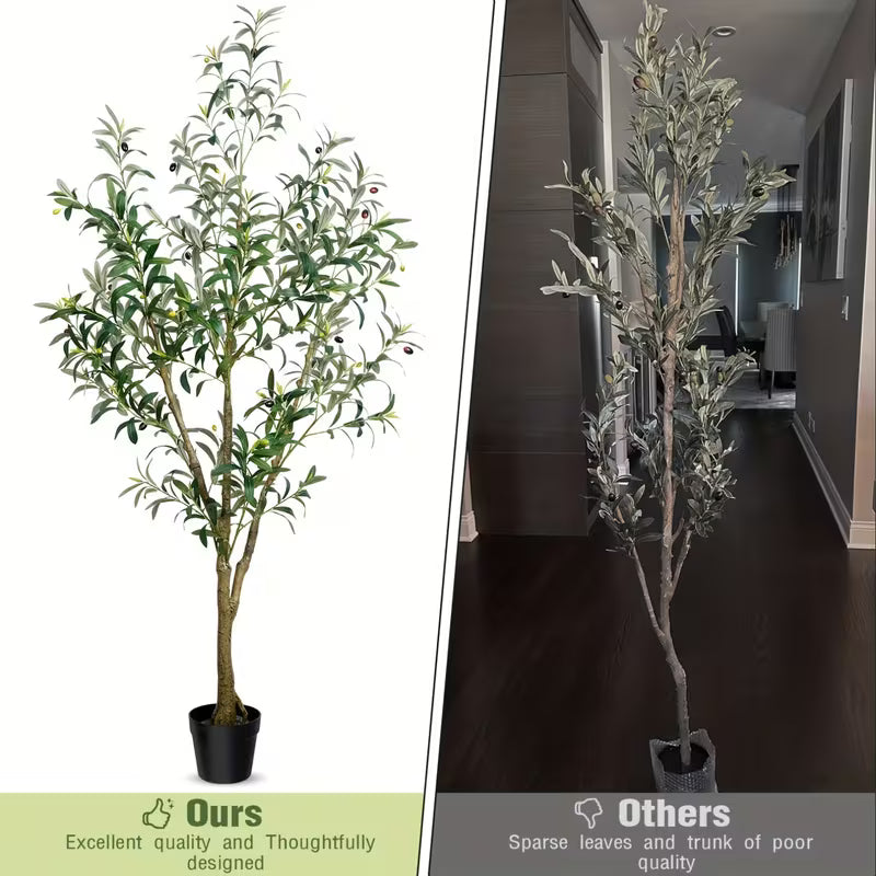5/6/7 Ft Artificial Olive Tree with Realistic Leaves & Fruits, Multi-Trunk Potted Plant for Home Decor