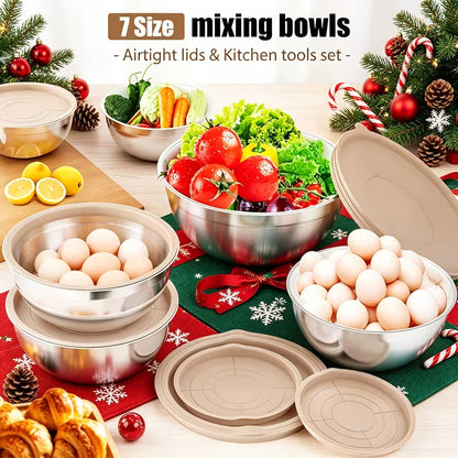 7–26 Piece 316 Stainless Steel Mixing Bowl Set with Airtight Lids