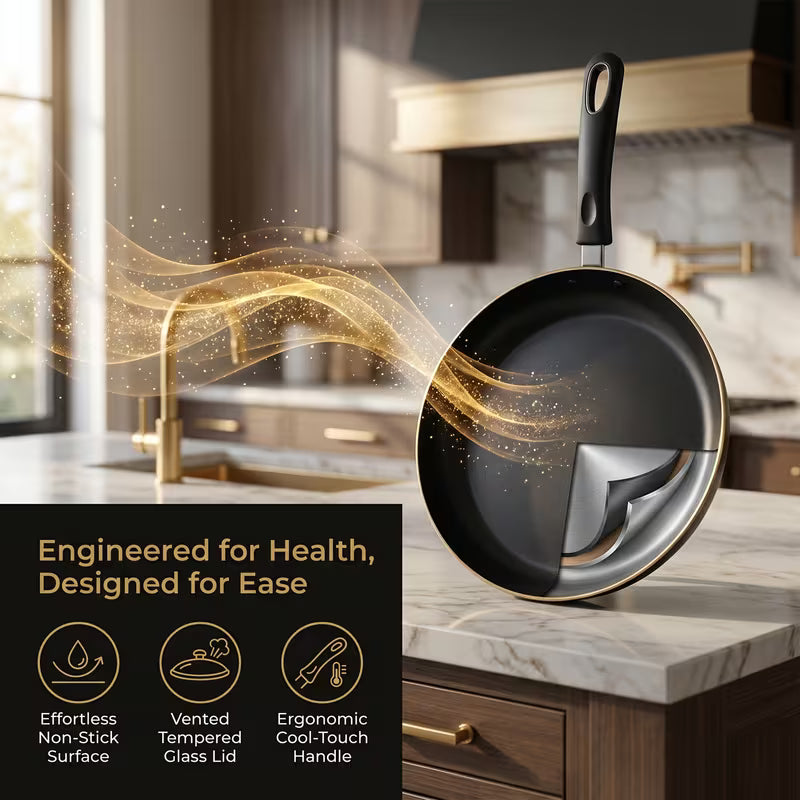 8-Piece Black Nonstick Cookware Set with Glass Lids