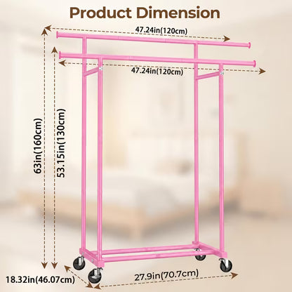 Heavy-Duty Double Rod Clothing Rack with Lockable Wheels – Large Capacity Garment Organizer