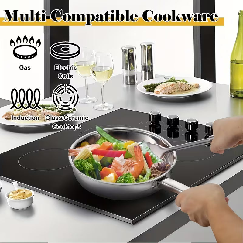 12-Piece Stainless Steel Cookware Set with Lids & Utensils – Induction Compatible Kitchen Pots and Pans