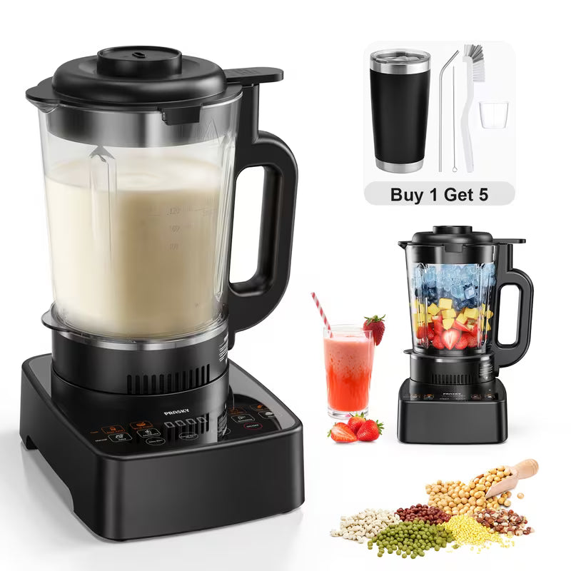 10-in-1 55 oz Heating Blender & Soy Milk Maker – Multifunctional Glass Blender for Hot & Cold Drinks