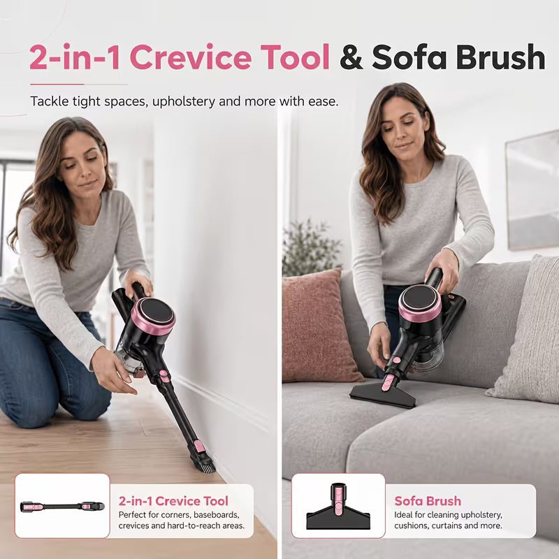 45KPa Cordless Vacuum Cleaner – 8-in-1 Self-Standing Stick Vacuum with Anti-Tangle Brush