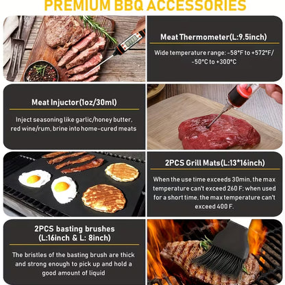 34-Piece Stainless Steel Griddle Tool Set with Spatulas, Scrapers & Storage Bag for BBQ and Teppanyaki