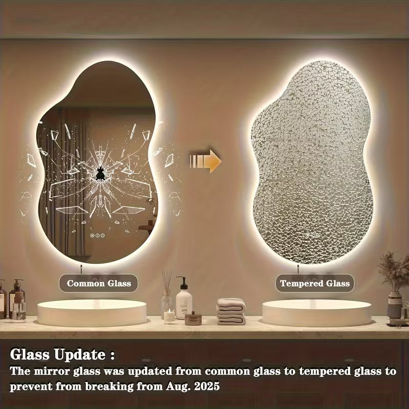 Irregular LED Bathroom Mirror with Lights – 40 x 24 Inch Asymmetrical Cloud Vanity Mirror