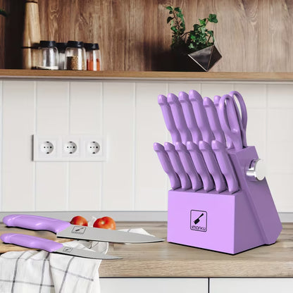 14-Piece Kitchen Knife Set with Block & Built-In Sharpener