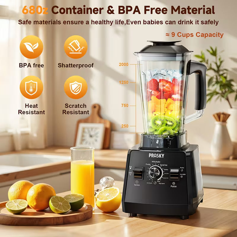 Professional Countertop Blender & Food Processor – 2400W, 25,000 RPM, 68 oz