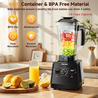 Professional Countertop Blender & Food Processor – 2400W, 25,000 RPM, 68 oz