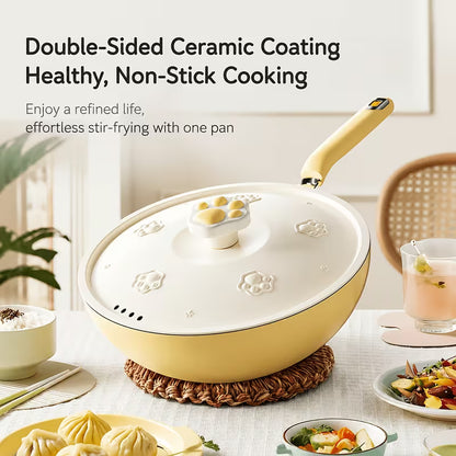 12.6-Inch Cat Paw Nonstick Wok with Lid – Deep Family Cooking Pan