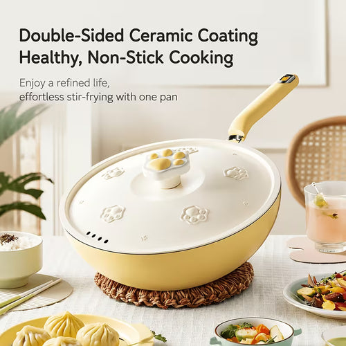 12.6-Inch Cat Paw Nonstick Wok with Lid – Deep Family Cooking Pan