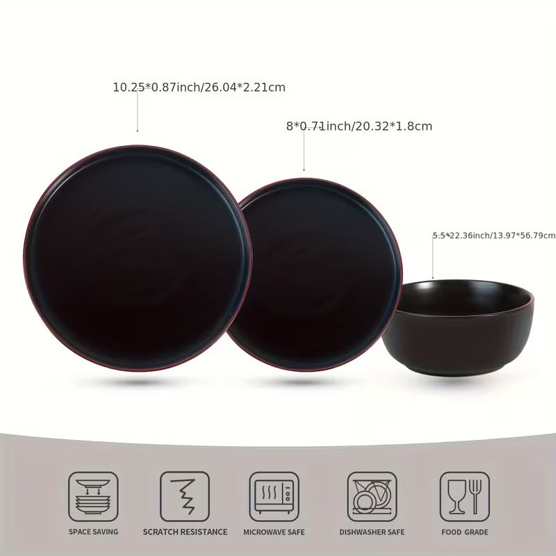12-Piece Matte Black Stoneware Dinnerware Set – Service for 4