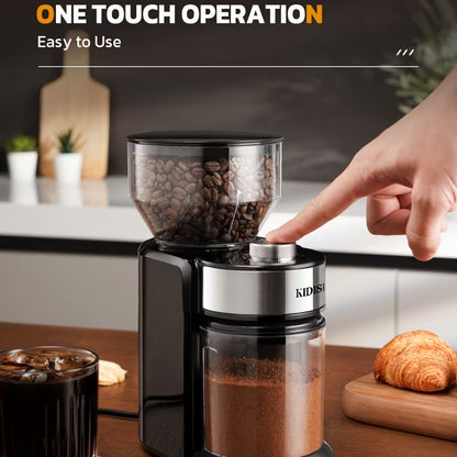 Electric Coffee Grinder with Adjustable Burrs – 15 Grind Settings