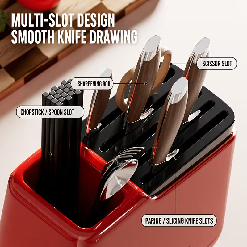 Multifunctional Kitchen Countertop Knife & Cutlery Storage Rack with Drainage Slots