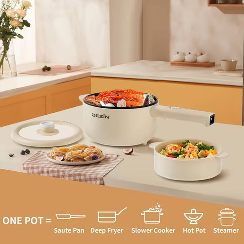 2L Non-Stick Electric Cooking Pot, Mini Multifunctional Cooker with Adjustable Power for Ramen, Eggs, Steak, Fried Rice, Oatmeal & Soup