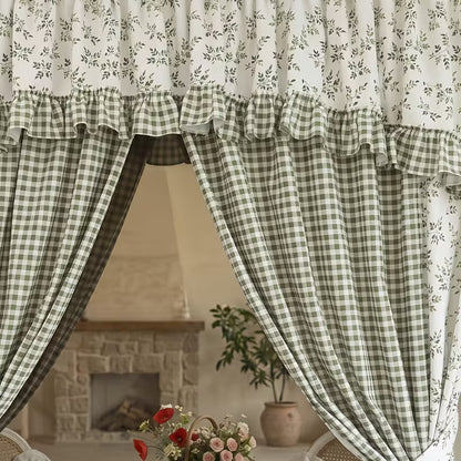 Double-Layer Blackout Curtain Set with Valance, No-Drill Rod Installation, Full-Blackout Fabric for Bedroom & Living Room