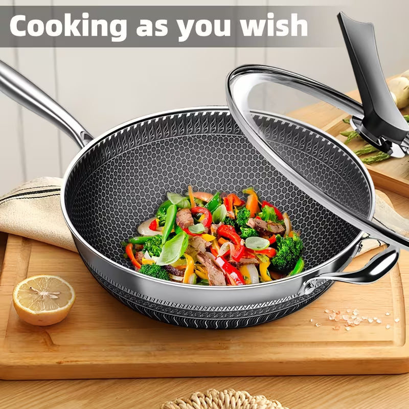 13.3-Inch Tri-Ply Stainless Steel Nonstick Wok with Lid & 2-Piece Cookware Set