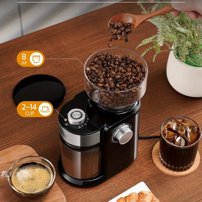 Electric Coffee Grinder with Adjustable Burrs – 15 Grind Settings