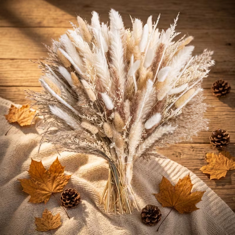 615-Piece Pampas Grass Decor Bouquet – Boho Dried Floral Arrangement