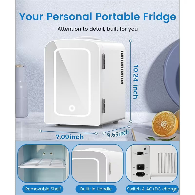 4L Skincare Mini Fridge with Dimmable LED Mirror