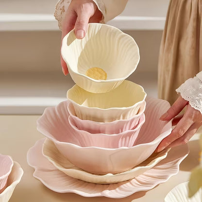 12-Piece Matte Flower-Shaped Ceramic Tableware Set