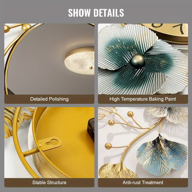 37-Inch Large Golden Ginkgo Leaf Wall Mirror