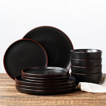 12-Piece Matte Black Stoneware Dinnerware Set – Service for 4