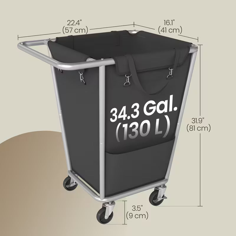 130L Rolling Laundry Hamper with Removable Bag