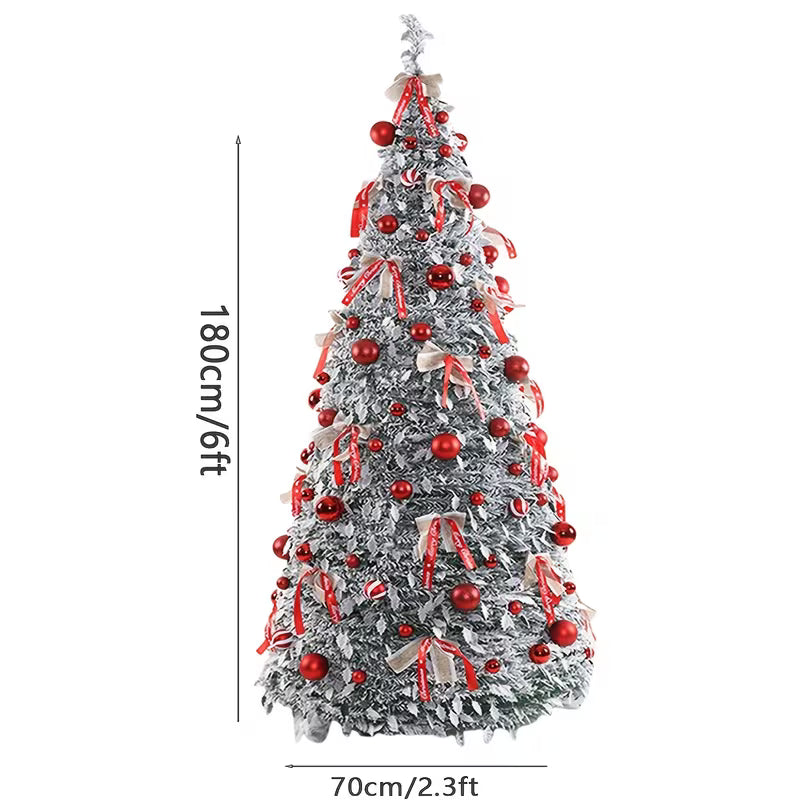 6FT Telescopic Christmas Tree with Red Bows & LED Lights