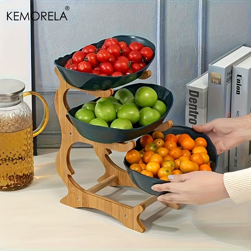 3-Tier Wooden Fruit & Vegetable Basket – Kitchen Countertop Storage Organizer