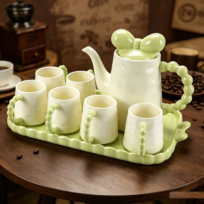 8-Piece European Ceramic Tea Set with Teapot, 6 Cups & Serving Tray