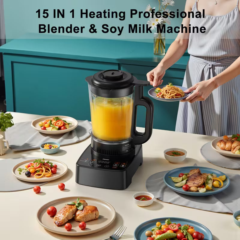 10-in-1 55 oz Heating Blender & Soy Milk Maker – Multifunctional Glass Blender for Hot & Cold Drinks