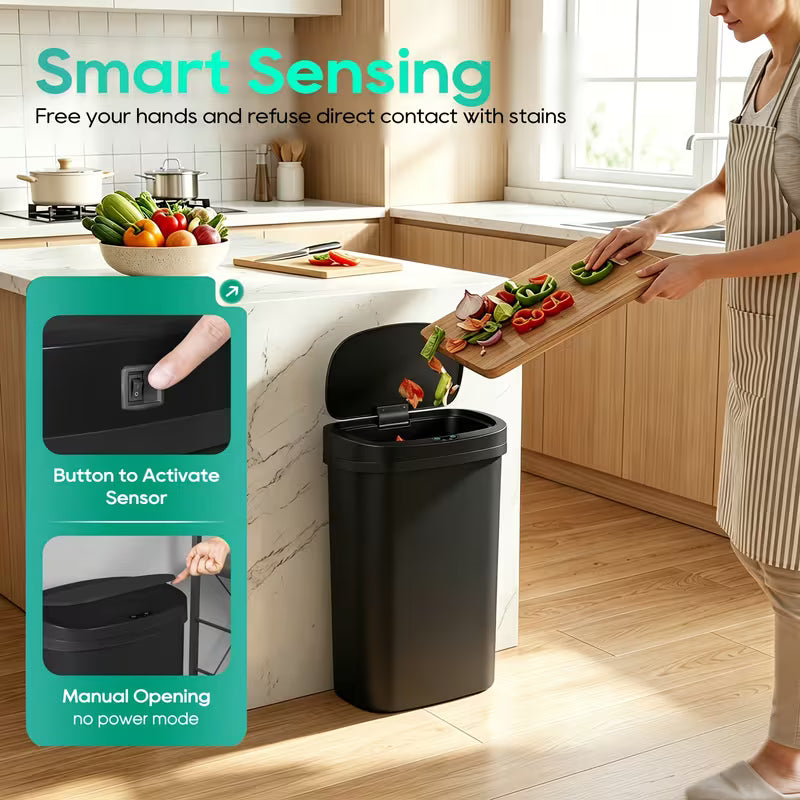 50L Touchless Motion Sensor Trash Can, Automatic Hands-Free Garbage Bin for Kitchen, Office, Bedroom & Living Room