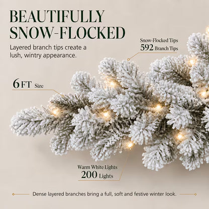 Snow-Flocked Artificial Pencil Christmas Tree with Warm White Lights
