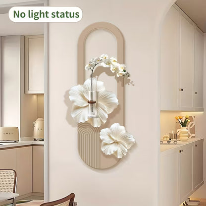 3D Flower Wall Decor with Lights – Handmade Sandstone Floral Wall Art