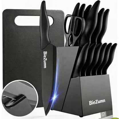 15-Piece Stainless Steel Kitchen Knife Set with Knife Block & Built-In Sharpener