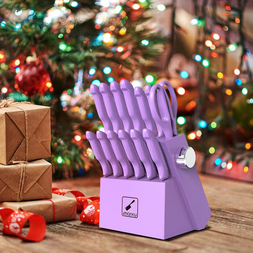 14-Piece Kitchen Knife Set with Block & Built-In Sharpener