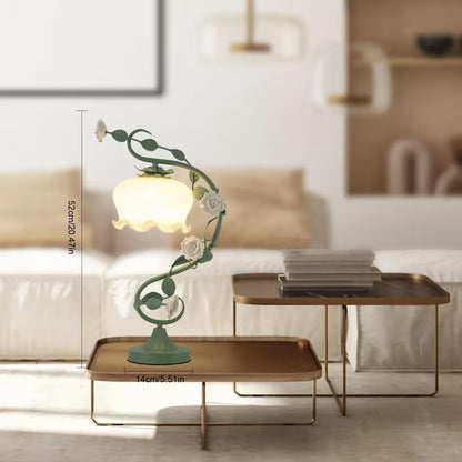 Green Flower Glass Table Lamp – Decorative Bedside Lamp for Bedroom & Home