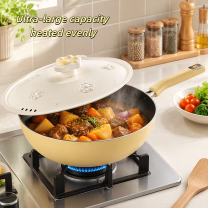 12.6-Inch Cat Paw Nonstick Wok with Lid – Deep Family Cooking Pan