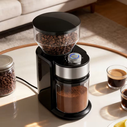 Electric Coffee Grinder with Adjustable Burrs – 15 Grind Settings