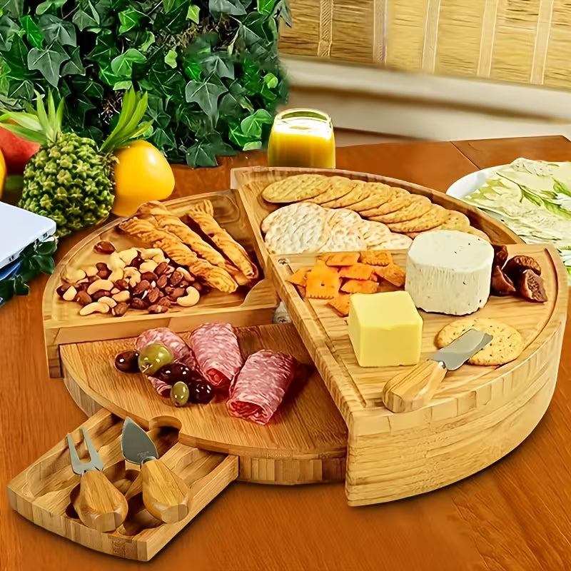 Bamboo Cheese Board & Serving Tray Set with Cheese Knives