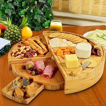 Bamboo Cheese Board & Serving Tray Set with Cheese Knives